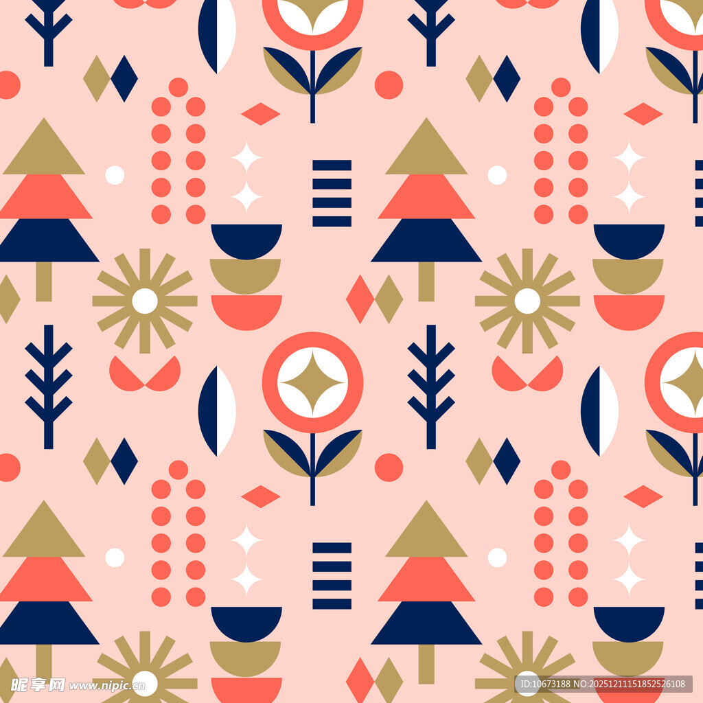 几何花卉图案的多彩背景