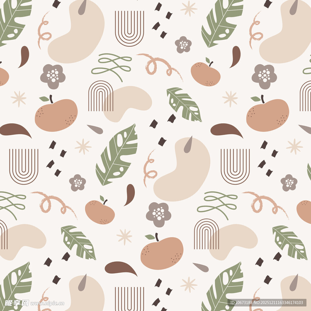 秋季植物元素无缝图案