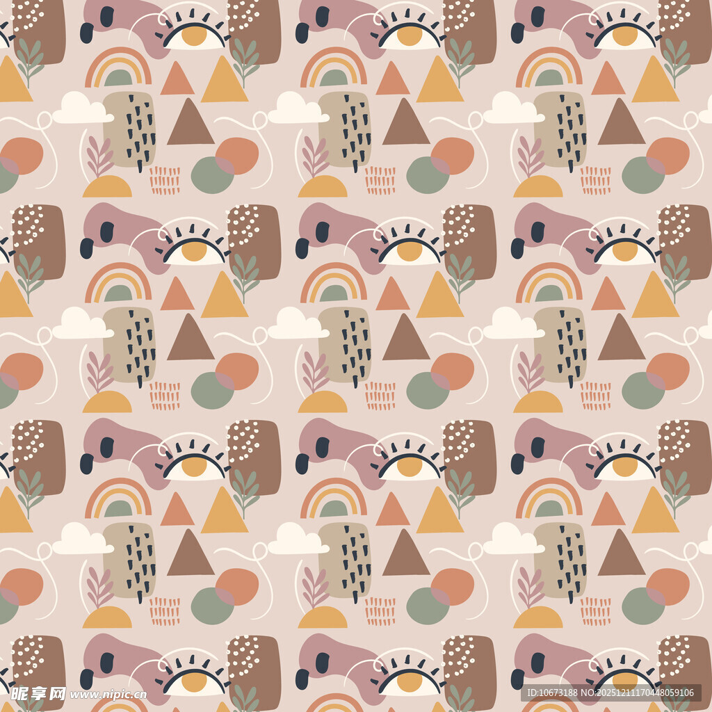 几何动物图案无缝背景图