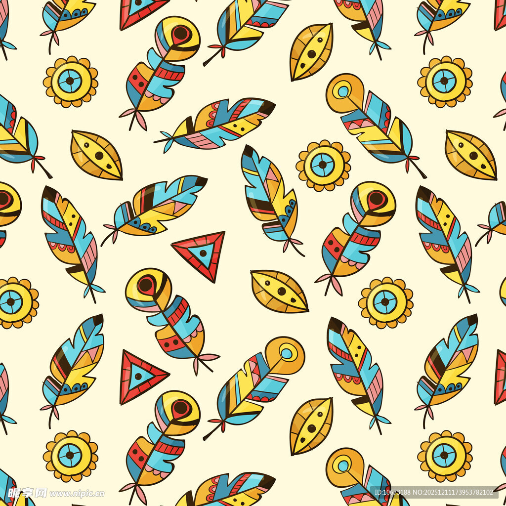 多彩羽毛几何图案背景