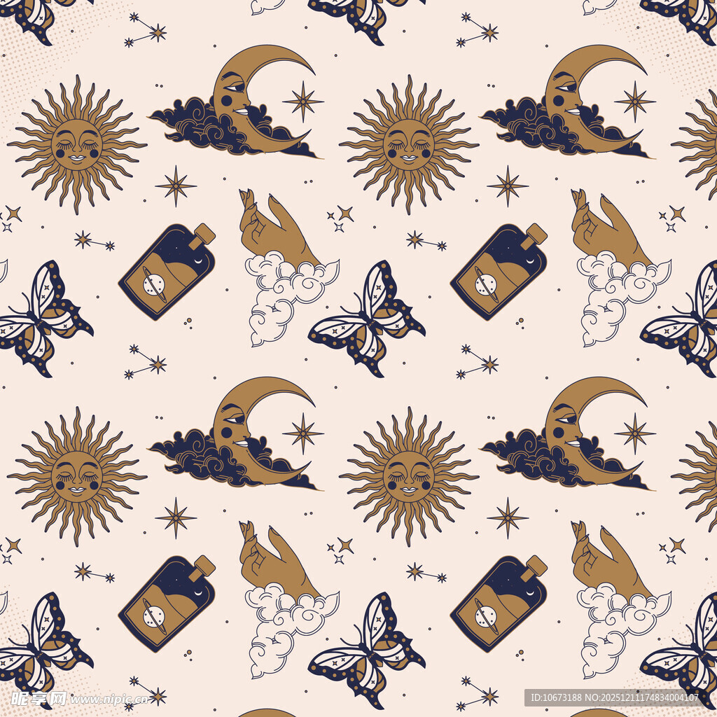 梦幻日月星辰蝴蝶图案
