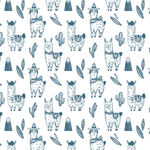 蓝白动物植物图案无缝背景