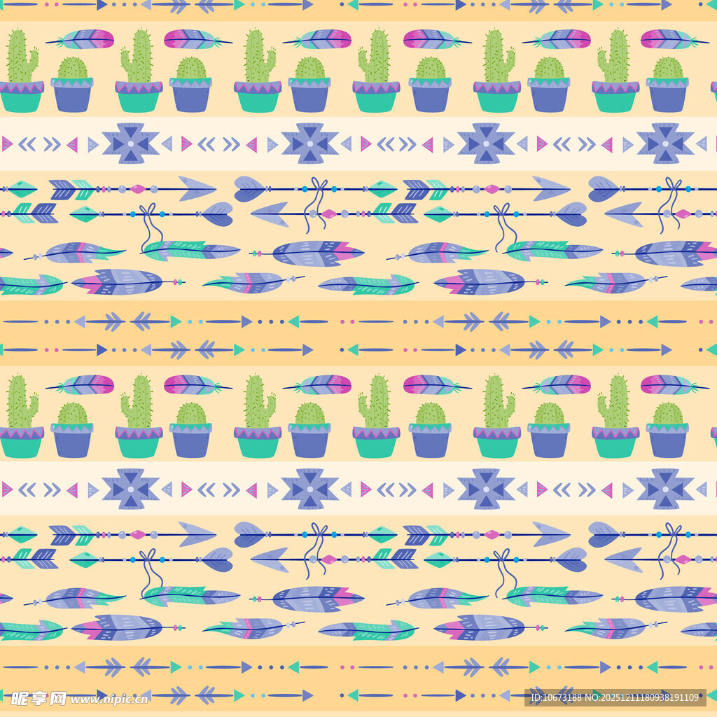 多彩仙人掌图案背景纹理