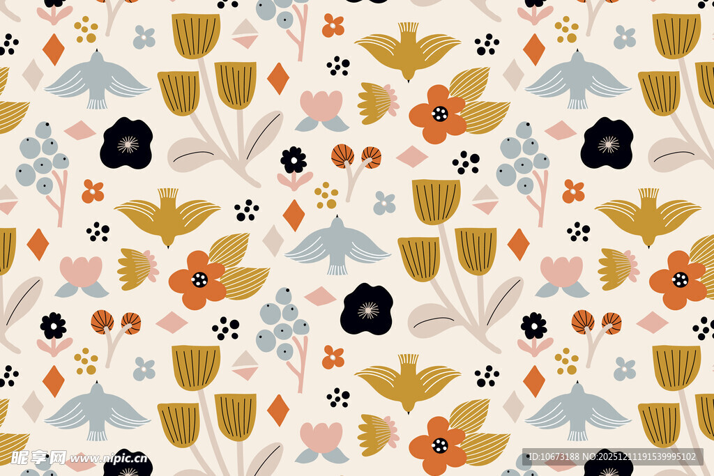 复古花卉几何图案背景