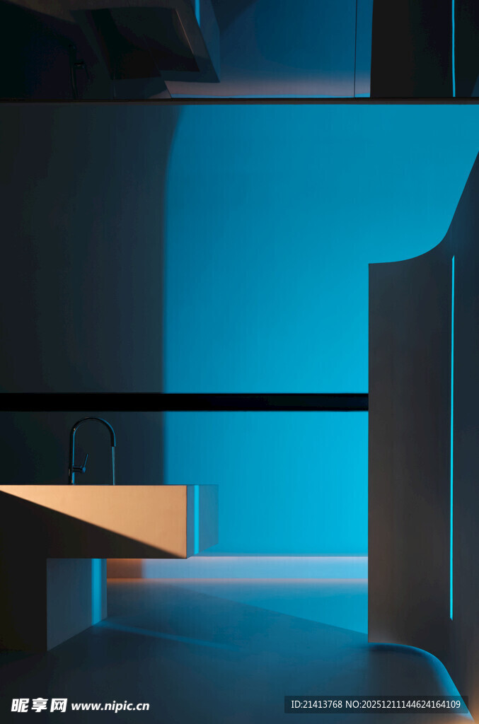蓝色室内空间几何结构