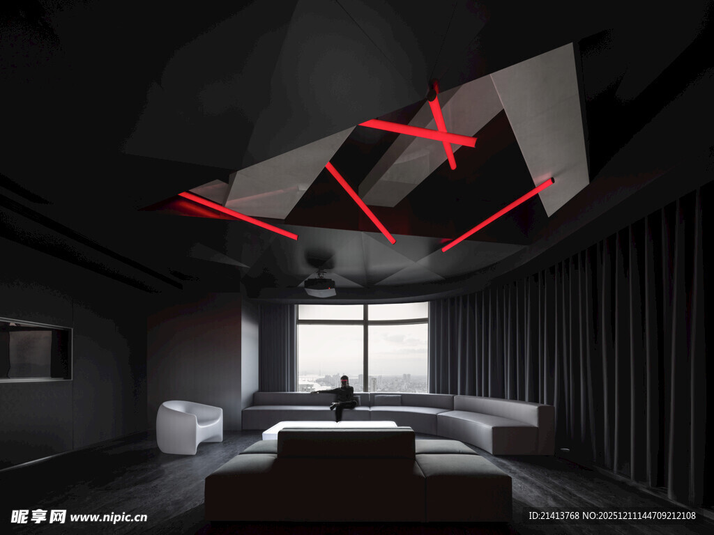 现代暗黑风客厅灯光设计