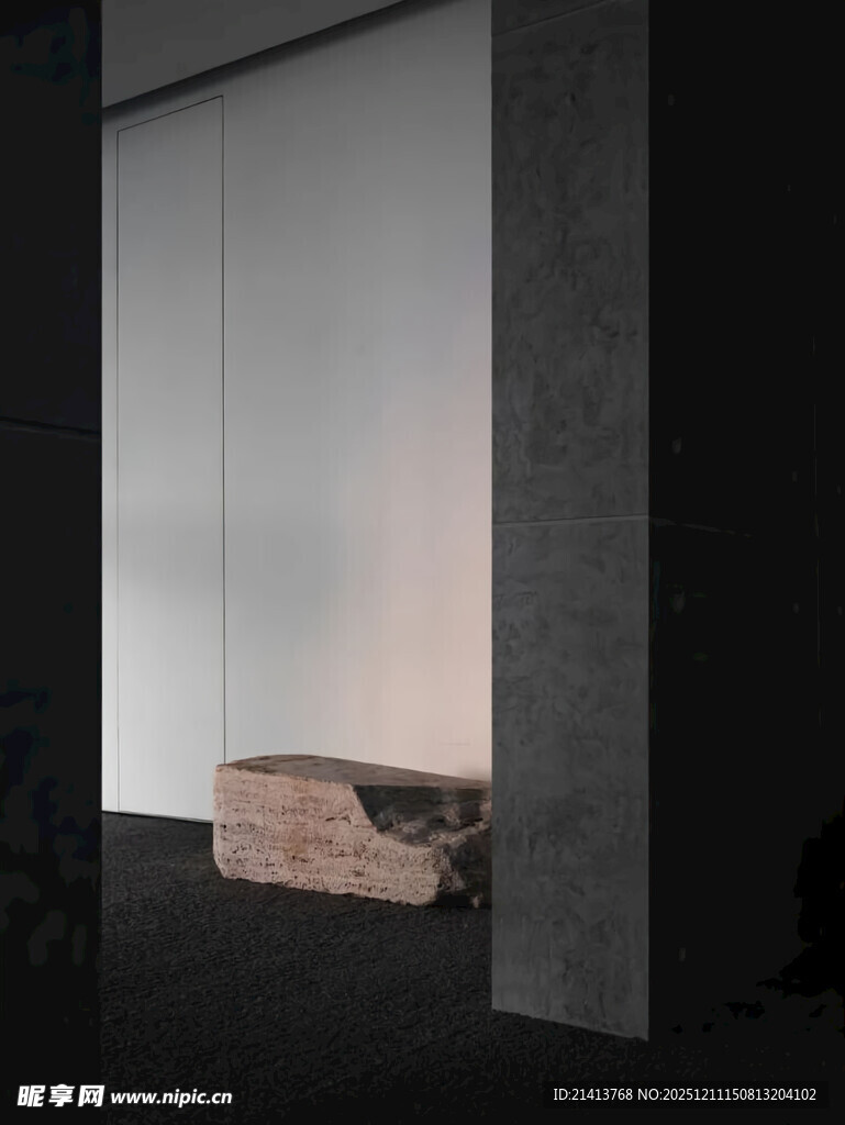 简约室内空间中的木质坐凳