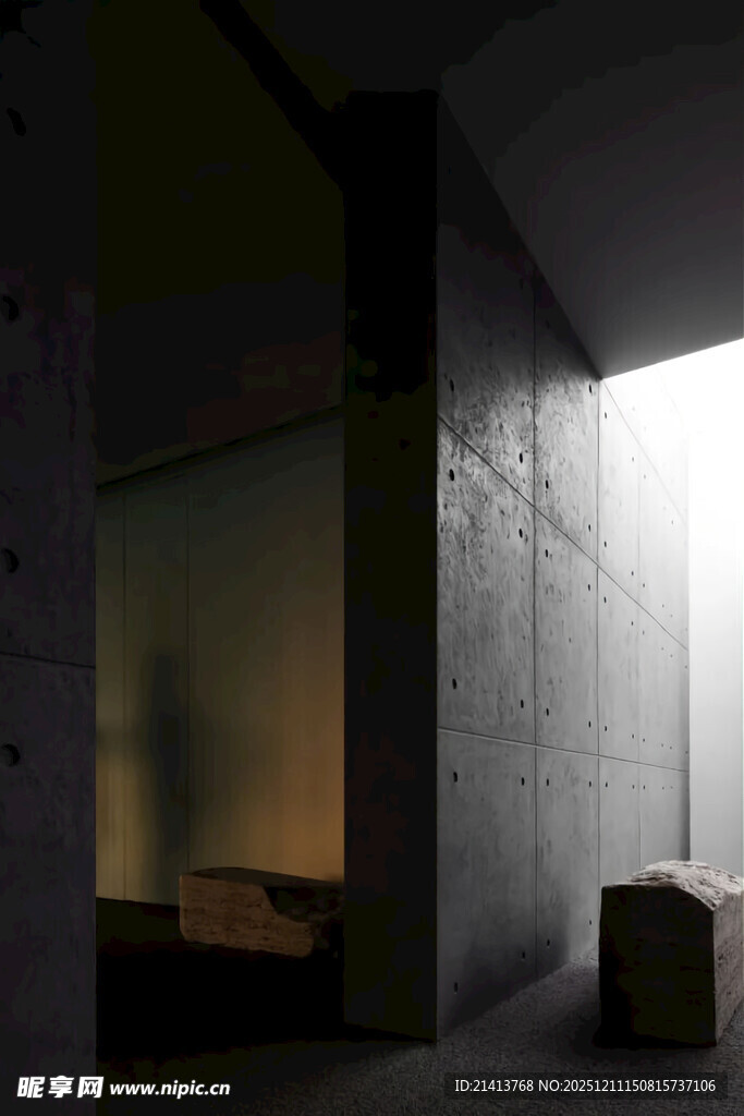 昏暗室内一角的静谧场景