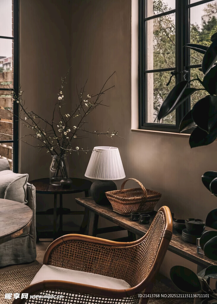 温馨室内角落的休闲布置