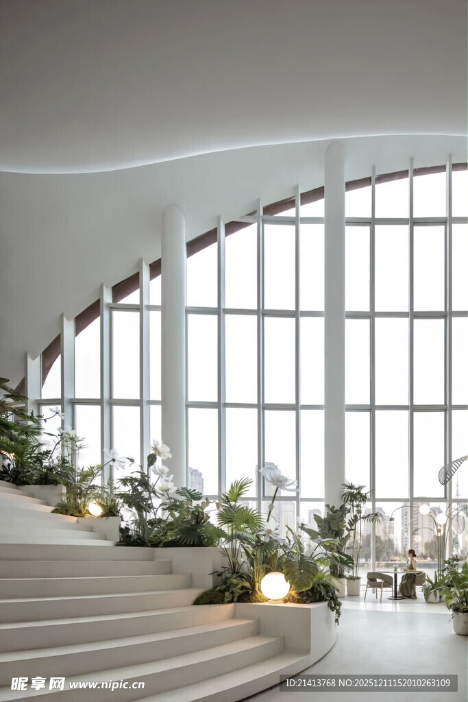 现代室内弧形阶梯绿植景观