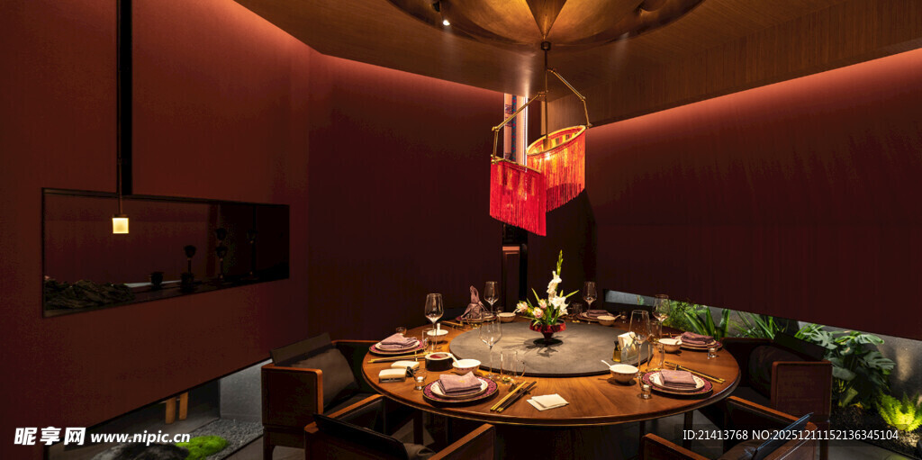中式典雅餐厅室内场景
