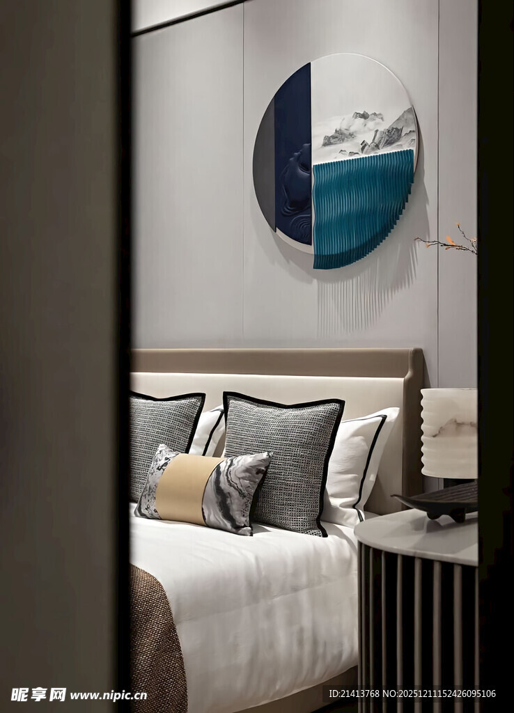 现代简约风卧室床头装饰