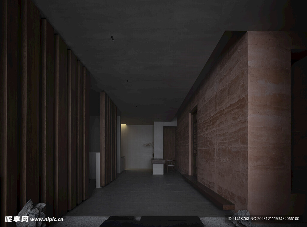 昏暗走廊建筑内部场景