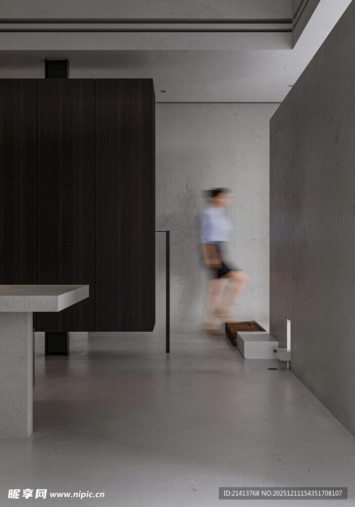 现代简约室内空间与行人