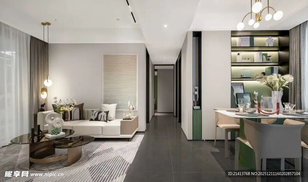 现代简约风客厅餐厅全景