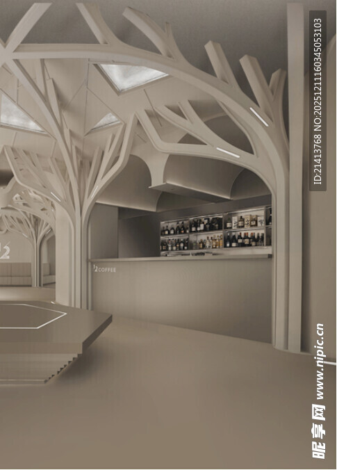 现代艺术风室内树形结构空间