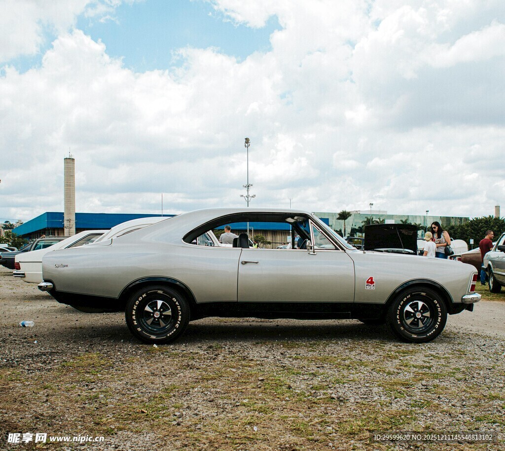 复古银色轿车停于户外