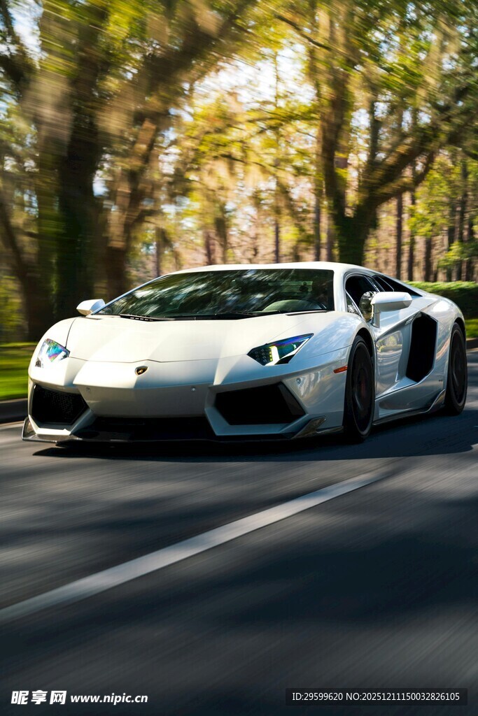 公路上行驶的炫酷白色跑车