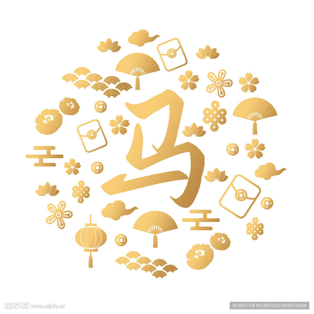 金色马元素传统装饰图案