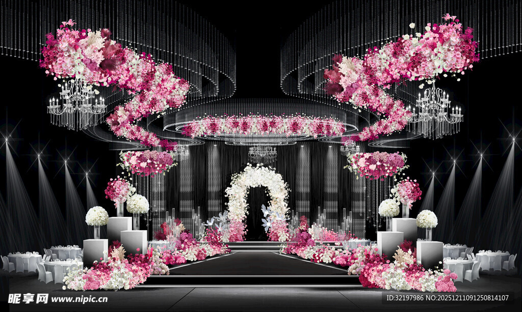 浪漫粉色系婚礼场景布置