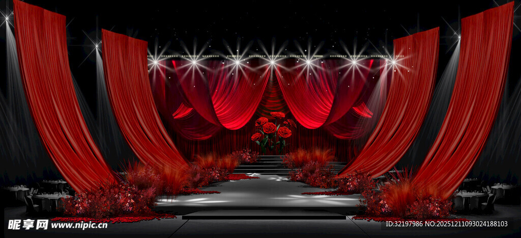 红色舞台婚礼效果图