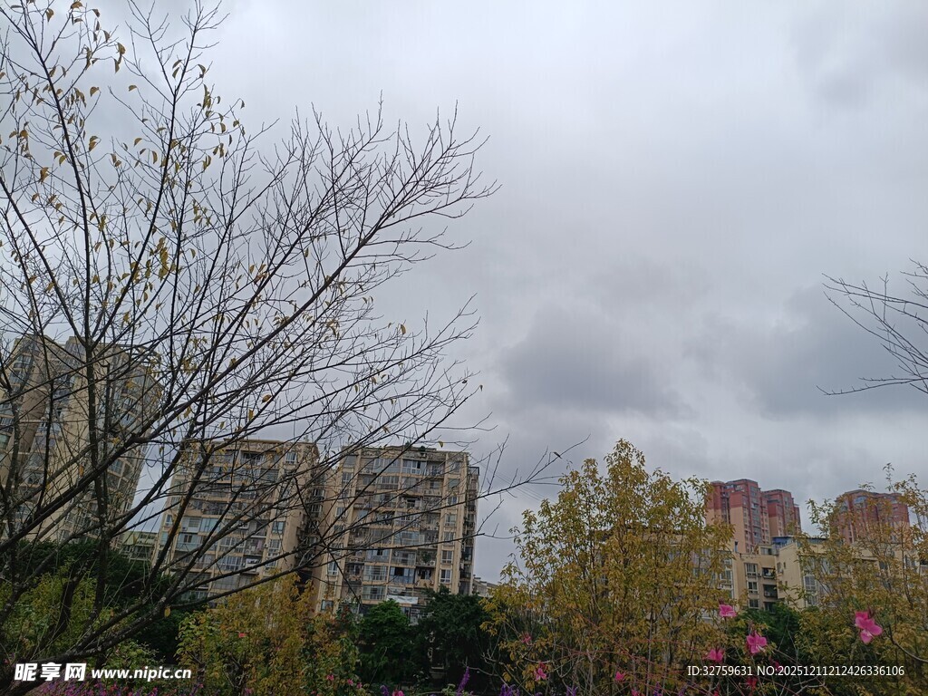 阴天时的城市住宅区景观