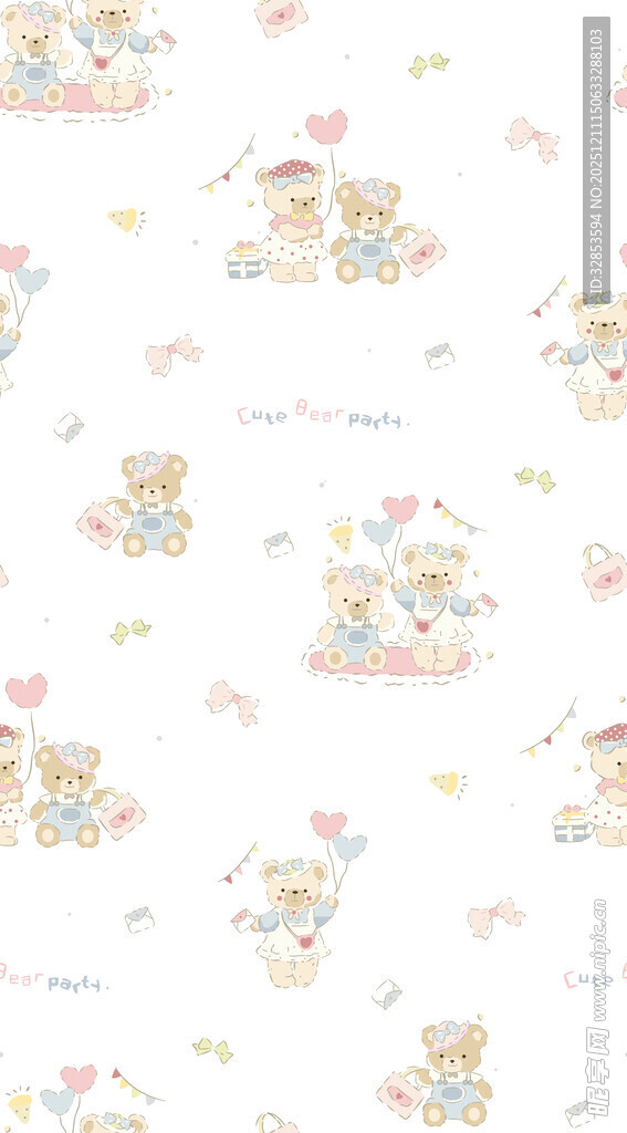 可爱卡通小熊花卉图案