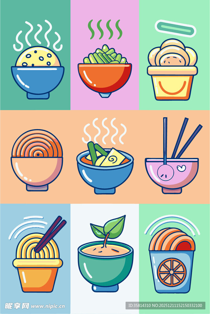 多彩面食图标集合