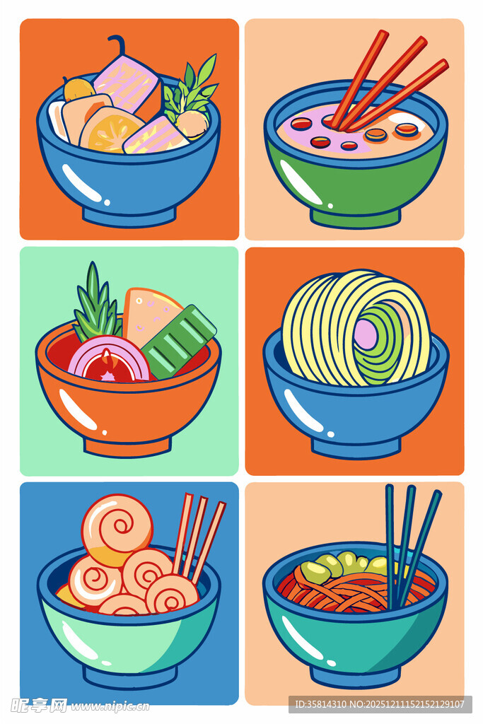 多彩美味面食插画