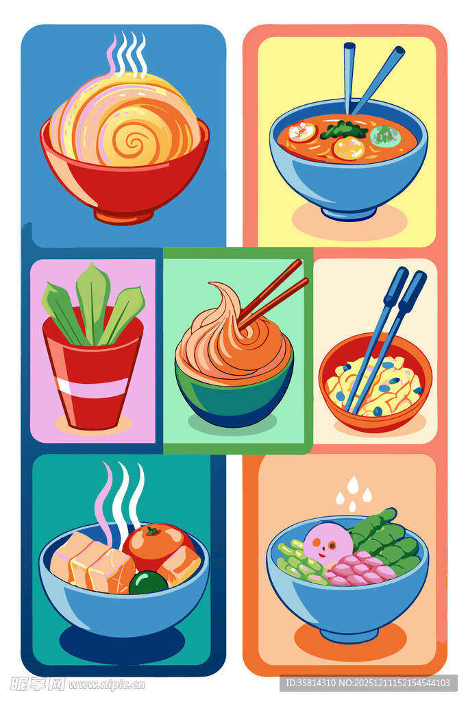 多彩美味面食插画