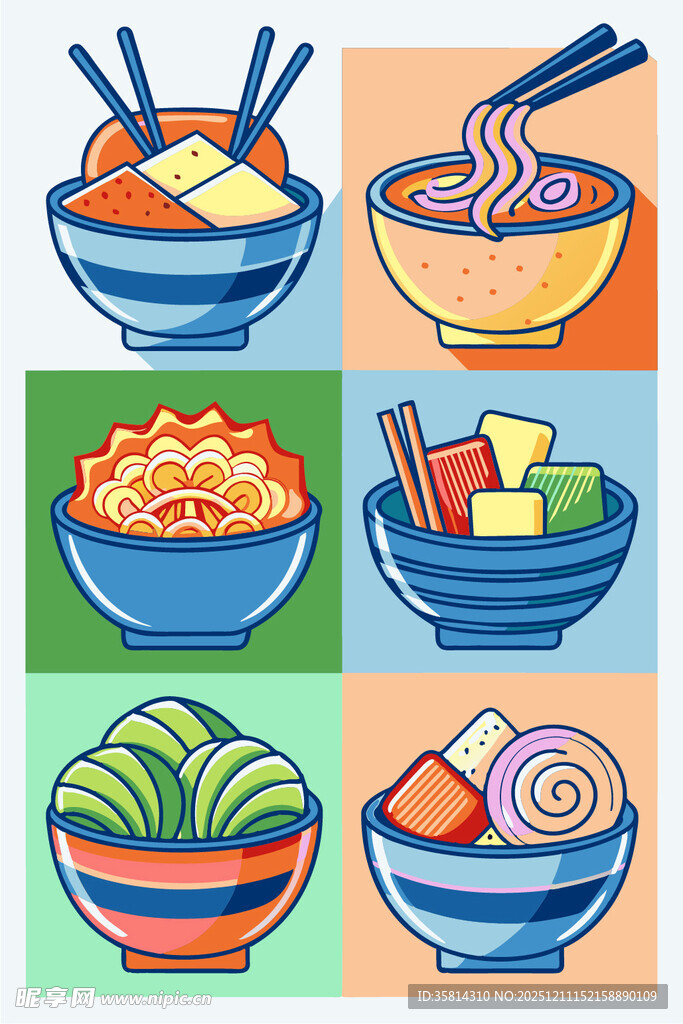 多彩碗装美食插画