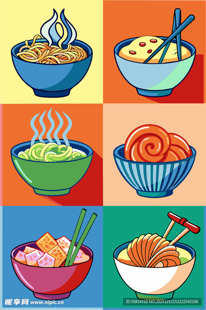 多彩面食美食插画展示