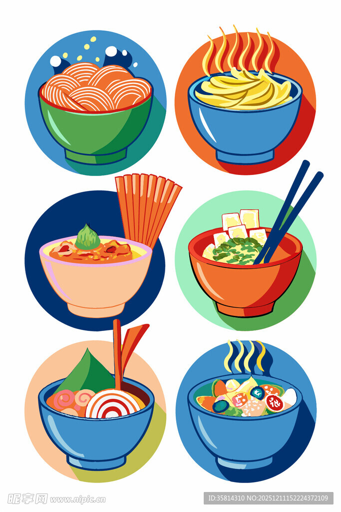 多彩美味面食图标集合