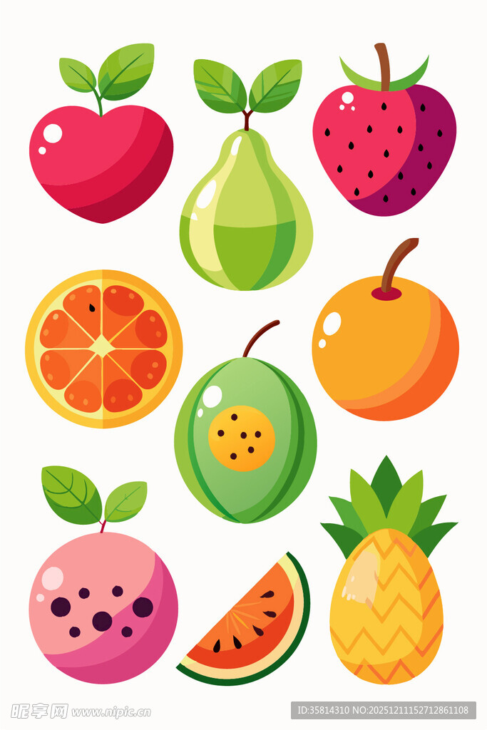 缤纷多彩的卡通水果集合