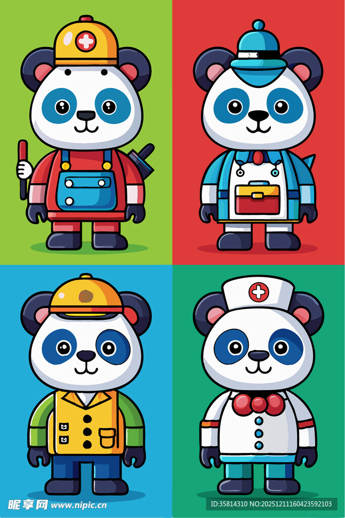 熊猫卡通职业形象展示