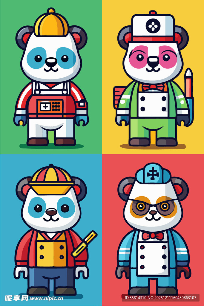 熊猫职业角色插画集合