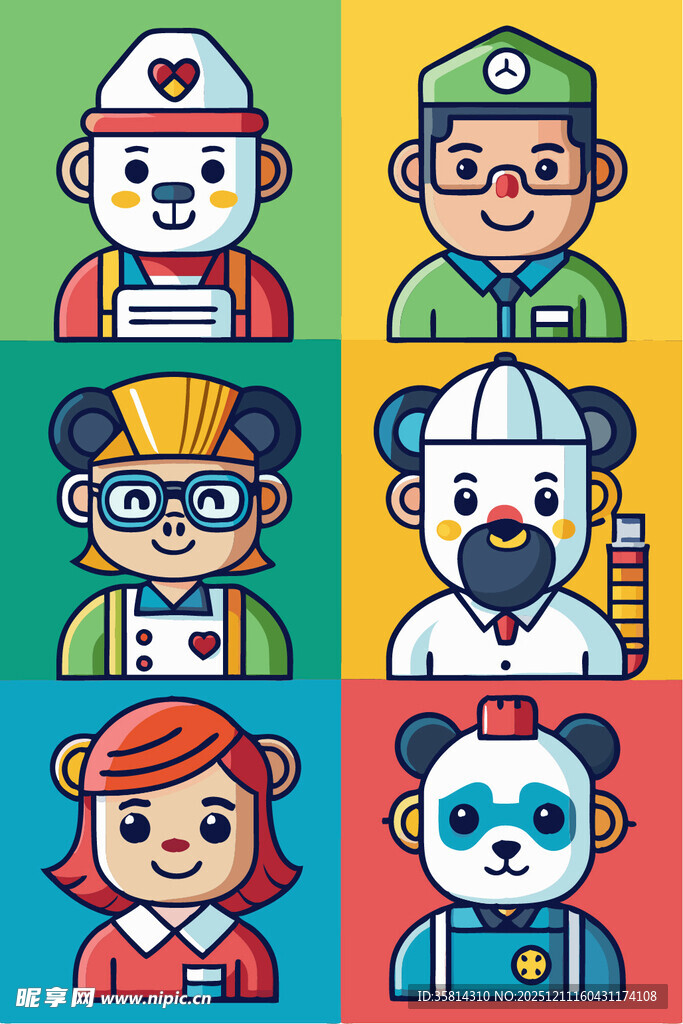 多样职业卡通人物形象
