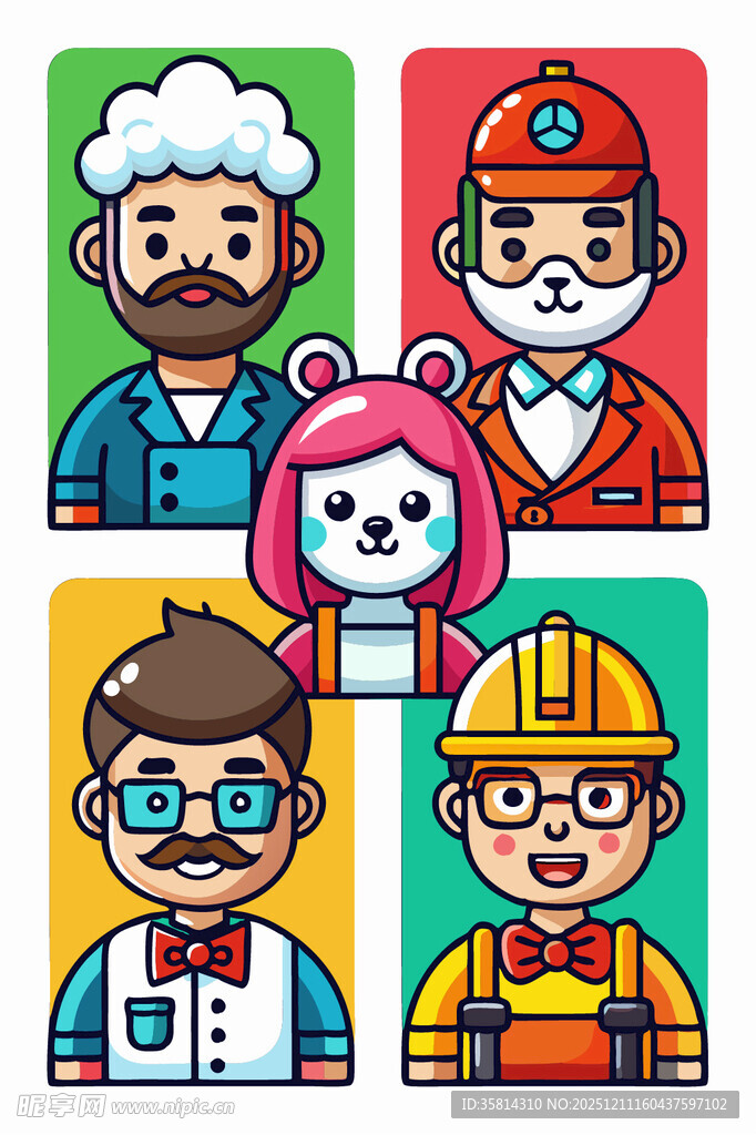 多样职业卡通人物形象