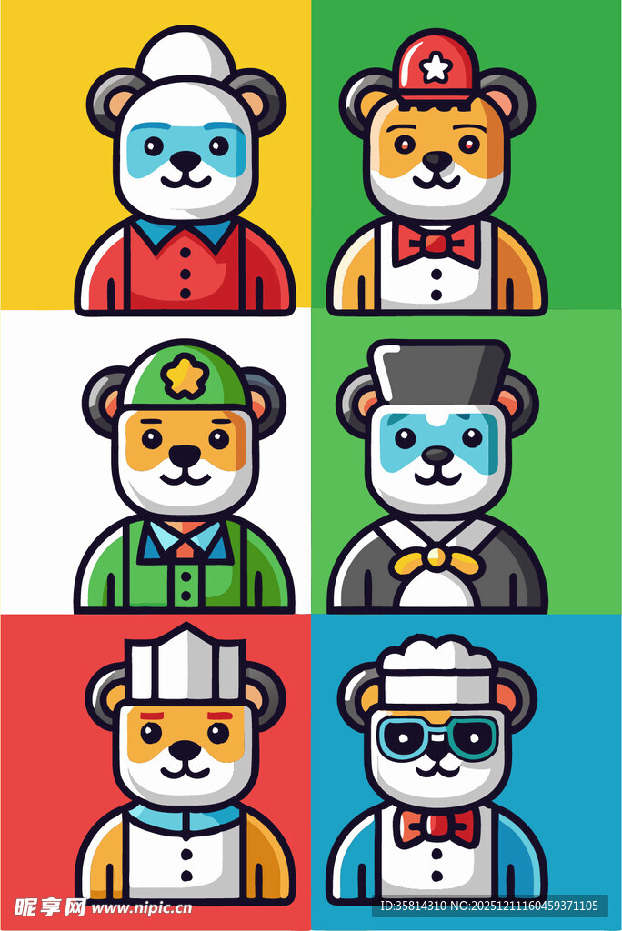 可爱小熊职业角色插画