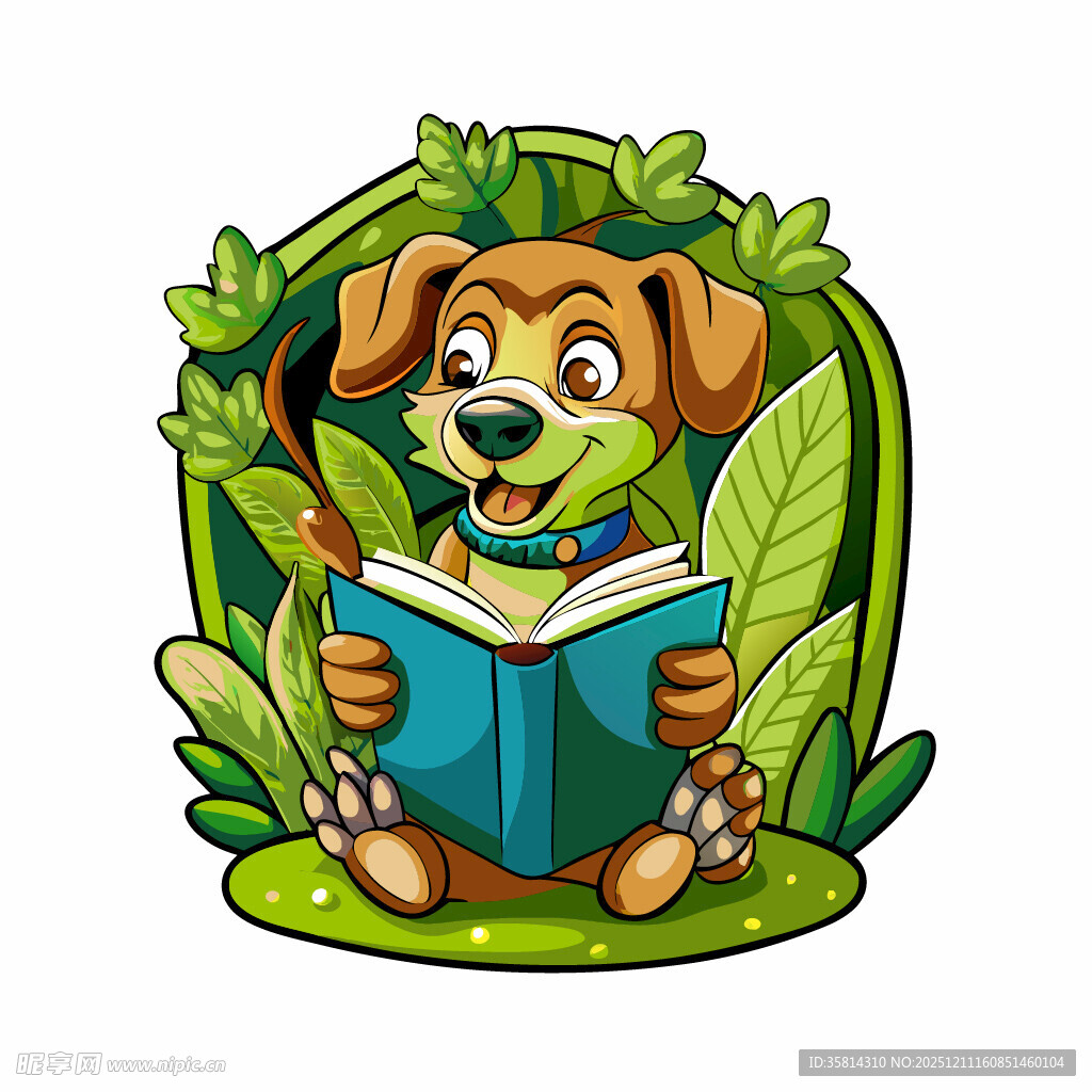 小狗与青蛙共读欢乐时光