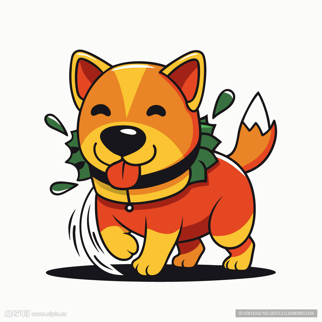 可爱柴犬叼物欢乐奔跑