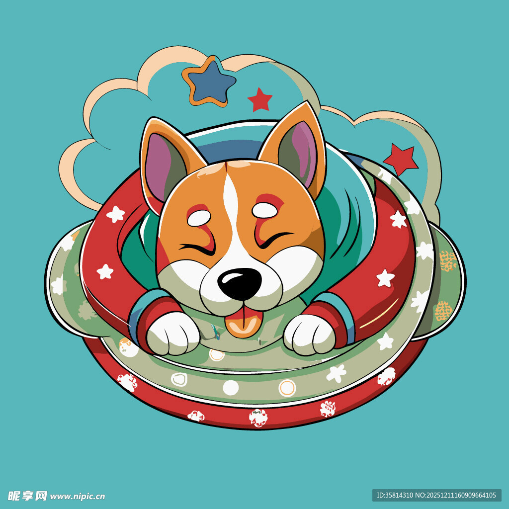 可爱小狗惬意躺睡窝中