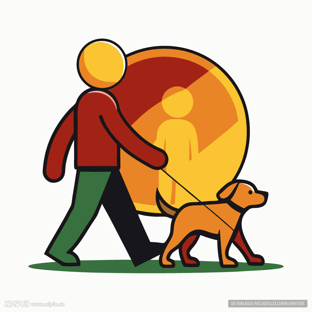 夕阳下人与狗的温馨漫步