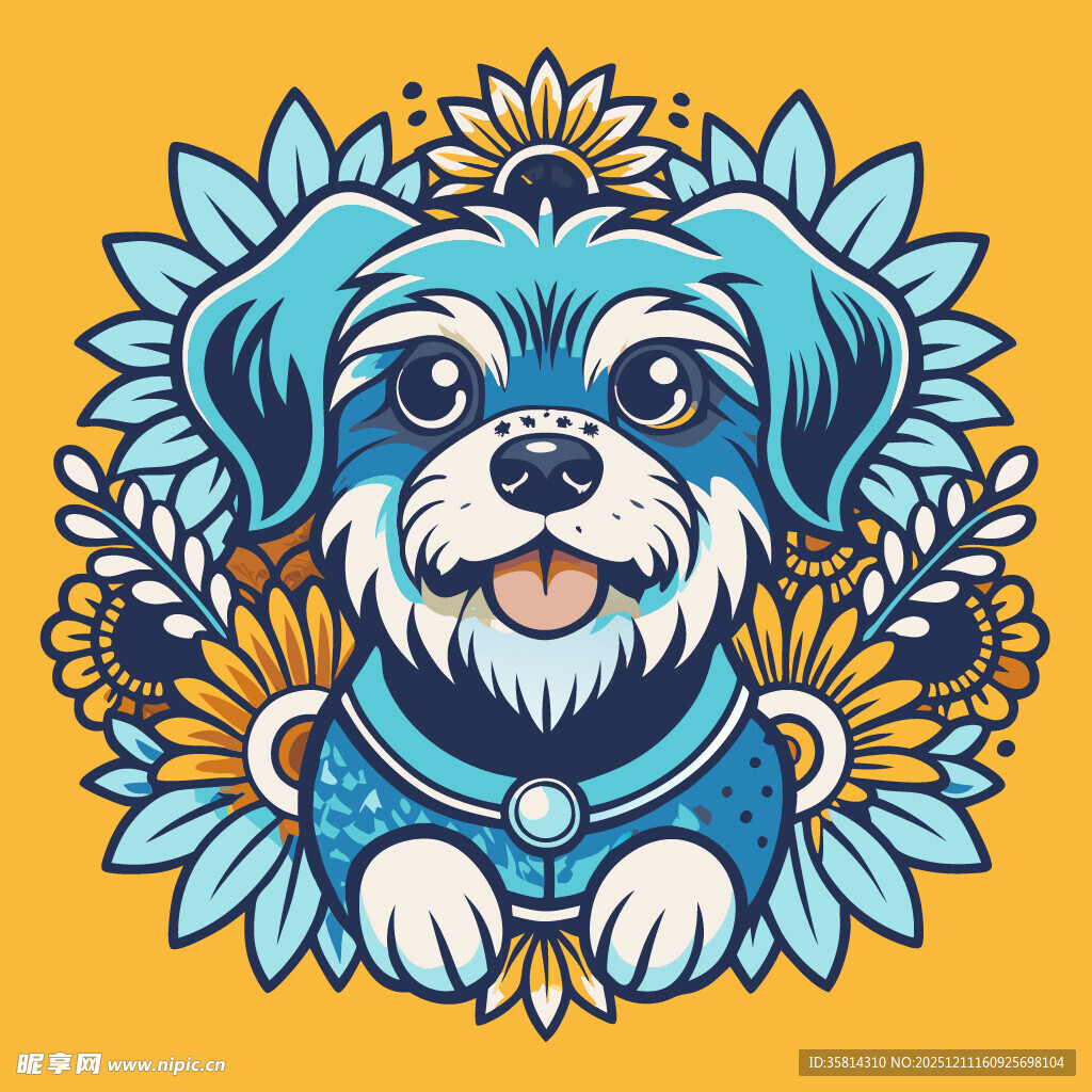 可爱蓝毛小狗插画装饰图