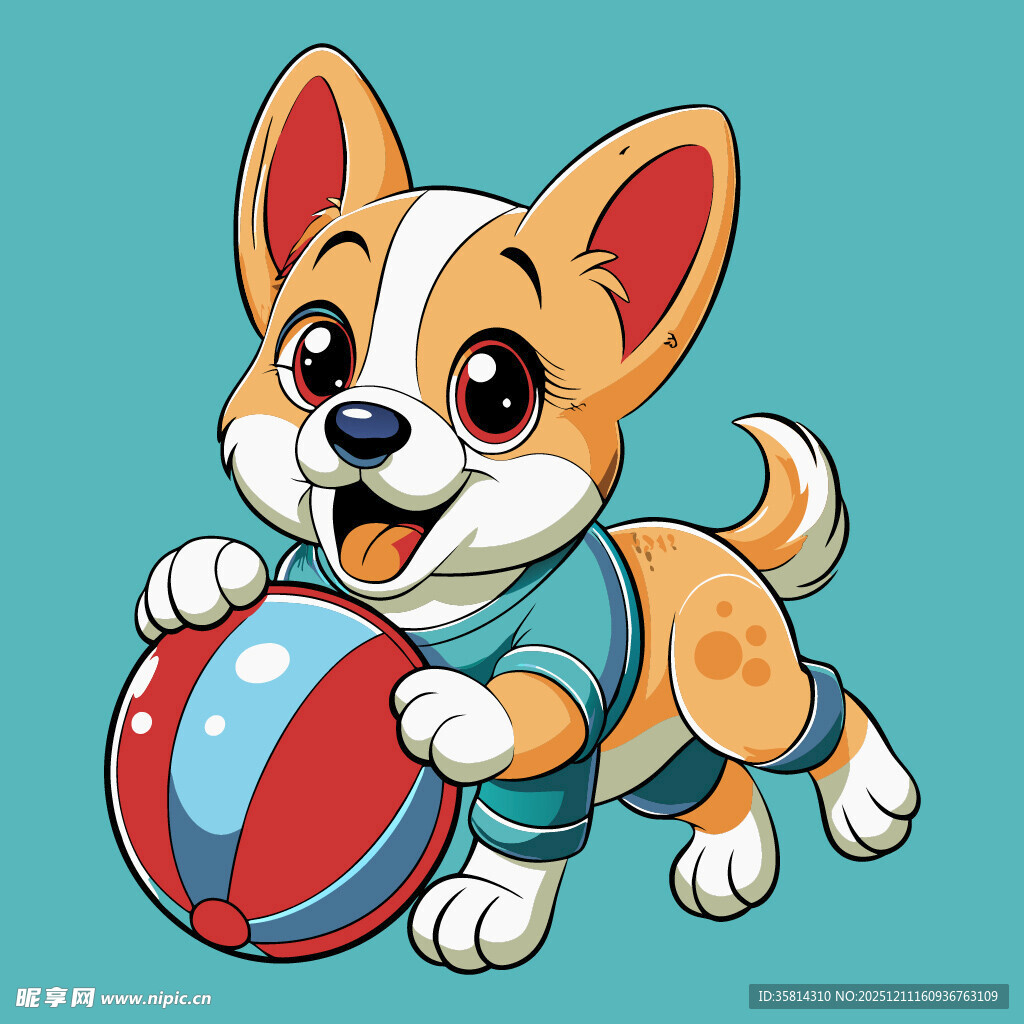 可爱柯基玩彩色球