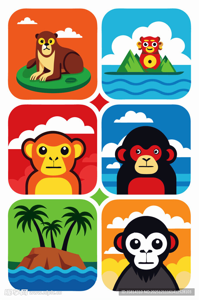 可爱动物卡通图标集合