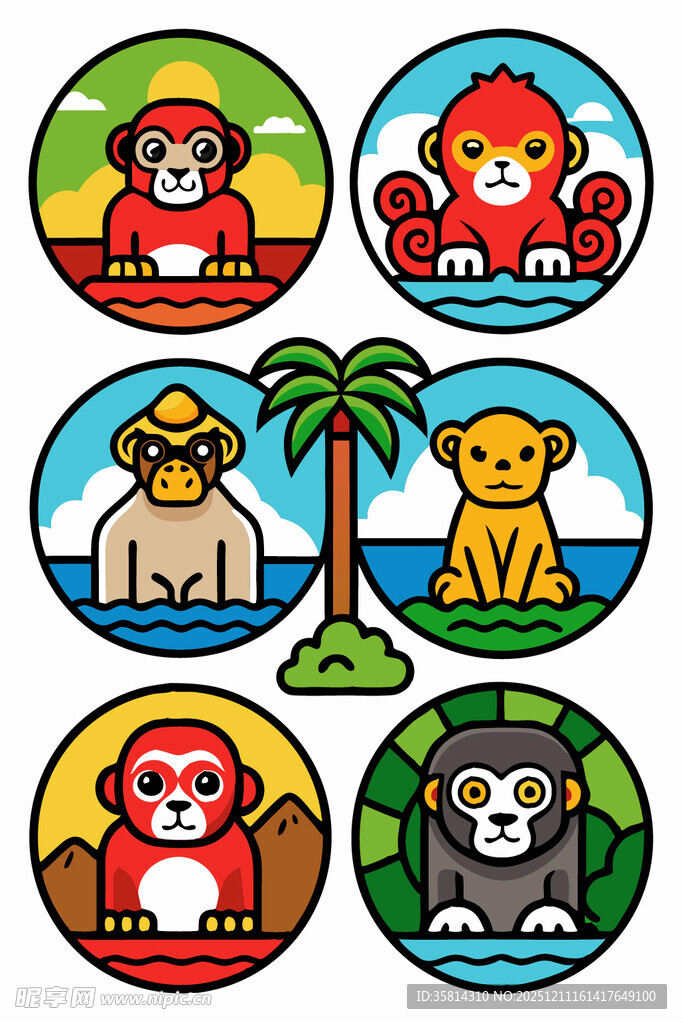 可爱动物圆形图案集合