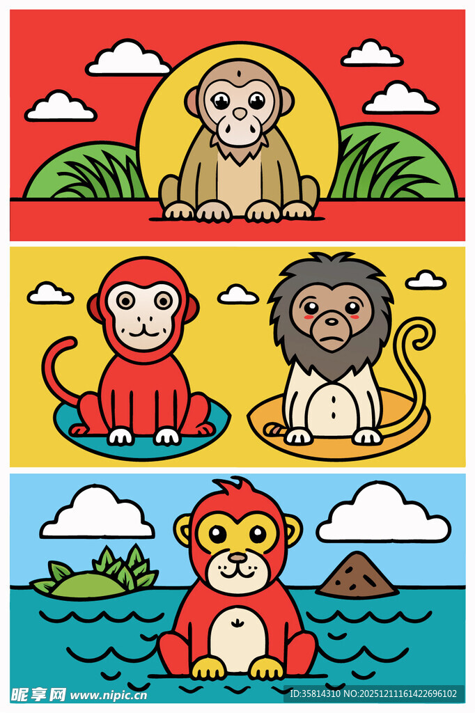 动物欢乐海洋冒险插画