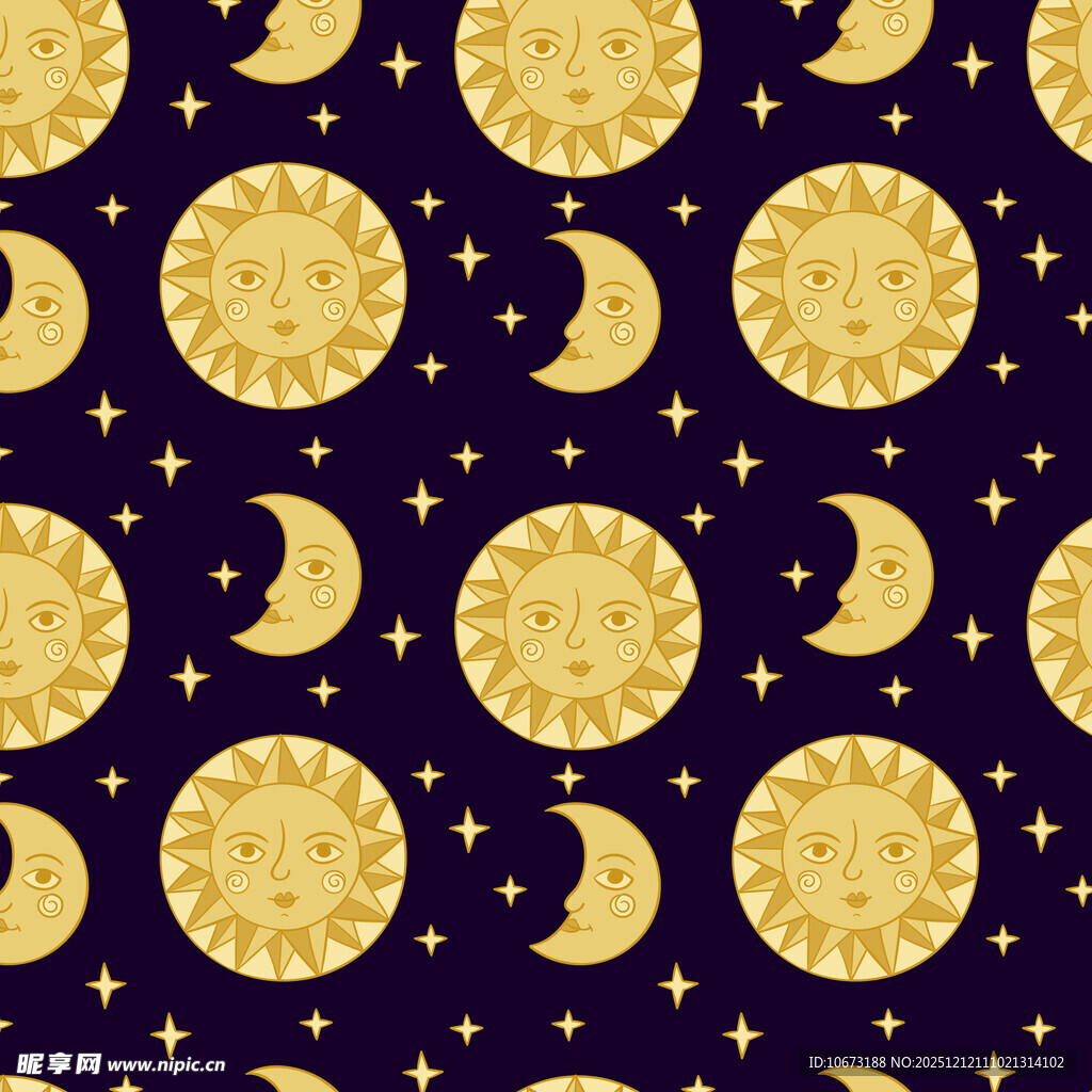 金色星月夜空无缝图案