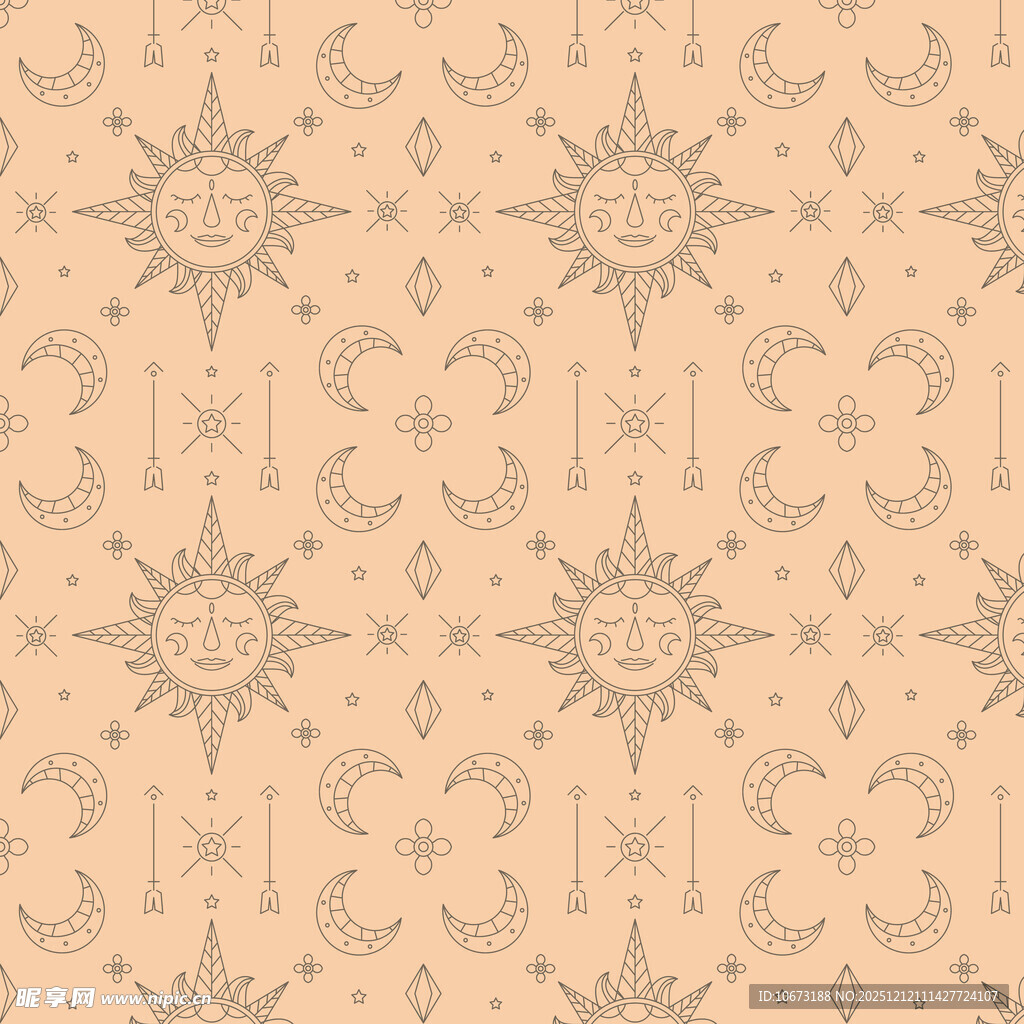 复古风太阳月亮花纹图案